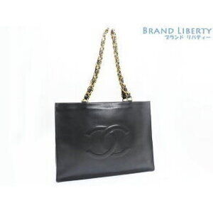 Chanel Coco Mark Leather Chain Shoulder Tote Bag Black